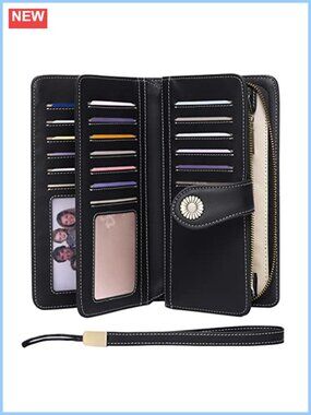 RFID Blocking Trifold Wristlet Wallet Large Capacity Leather 26 Card Slots